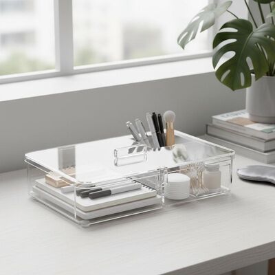 Modern for Acrylic Storage Box for Home Office & Bathroom Desk Storage